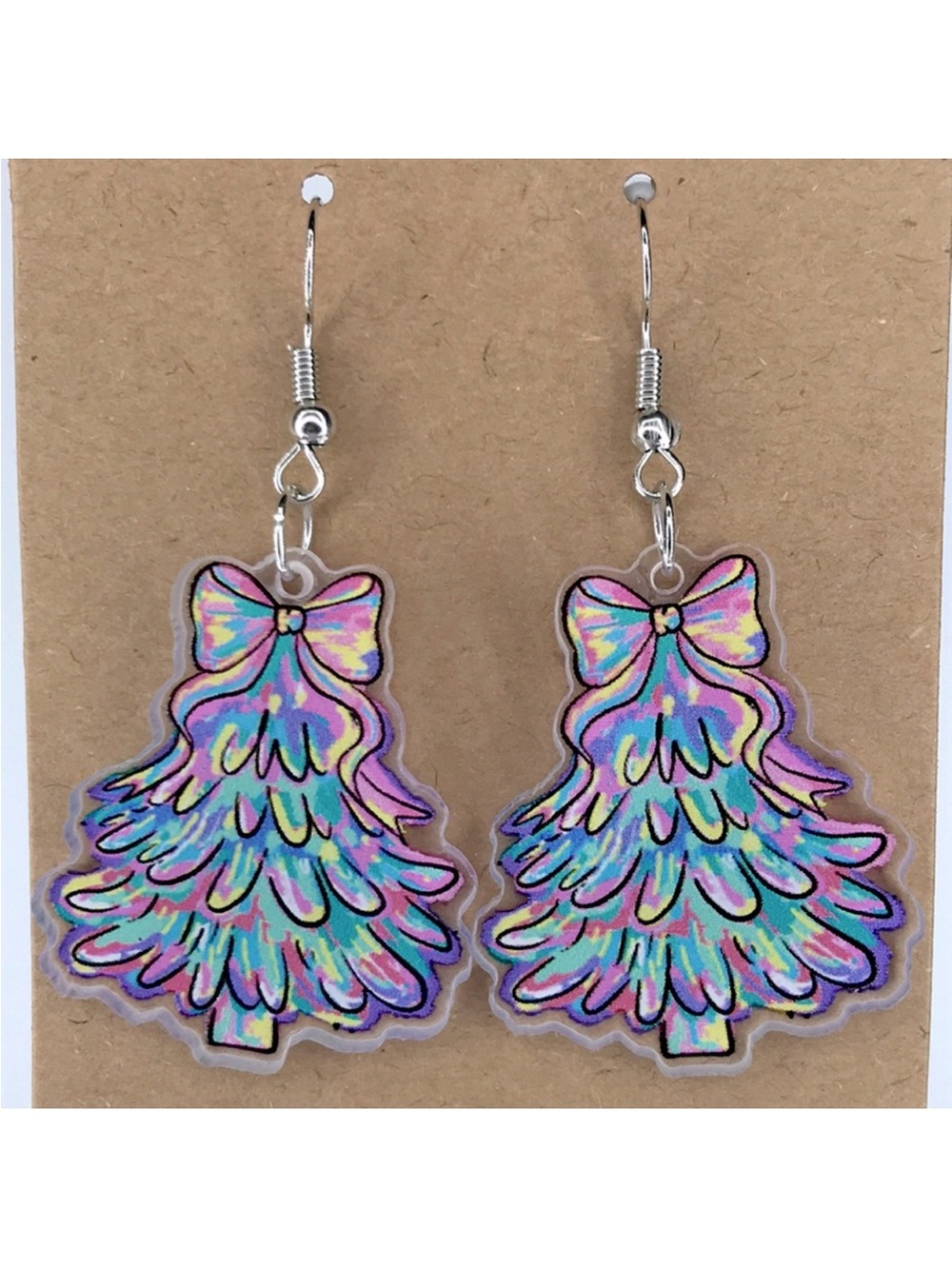 Acrylic Colorful Christmas Tree Dangle Fun Earrings Fashion Jewelry